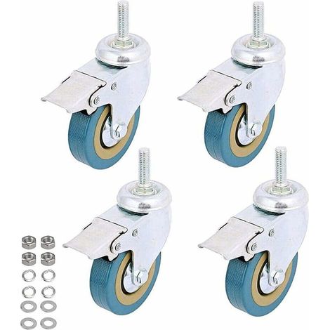 4er-Pack, feststellbare 3-Zoll-Lenkrolle mit Gewindeschaft, hinterlässt keine Spuren, drehbares Polyurethan-Lenkrad und Bremse für Karren, Möbel, Werkbank (Gewindeschaft: 12 x 30 mm) (1/5)