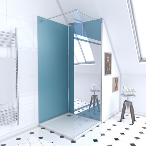 Set Doccia 90x90 cm - Pannelli Murali Blu/Cromato + Piatto Doccia + Parete Specchio 8 mm