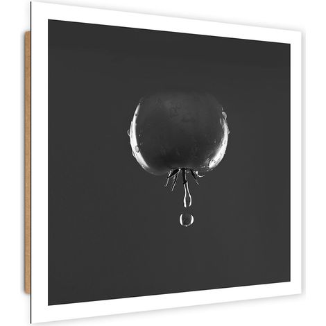 Quadro deco panel, Pomodoro e gocce d'acqua - bianco e nero - 40x40 (1/5)