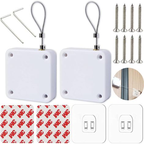 2 Pièces Ferme-Porte à Capteur Automatique, Porte à Capteur Automatique Sans Poinçon Automatic Door Closer, Ferme-Porte Automatique Avec Capteurs Avec Cordon de Serrage(Force Traction: 800g) (1/5)