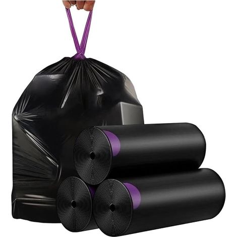 Bin Liners with Drawstring 50 L to 60 L Black HDPE (1/5)