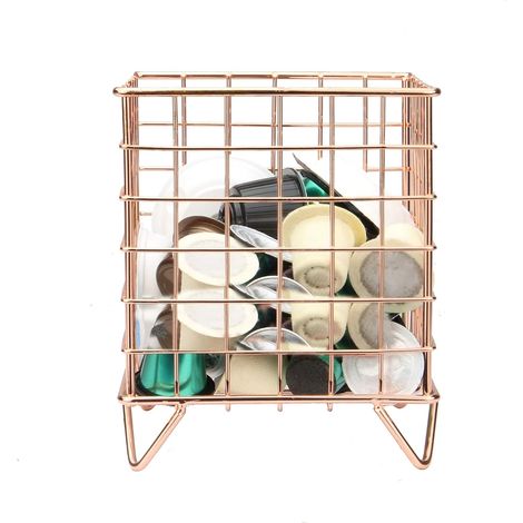 Organisateur de capsules de café en métal, compatible avec Nespresso et Tassimo Panier en fil métallique Couleur or rose -AquaForge (1/5)