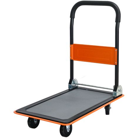 Klappbarer Plattformwagen 150 kg, Sackkarre aus Metall mit um 360° drehbaren Rädern, kompakter Transportwagen für das Lager, Orange