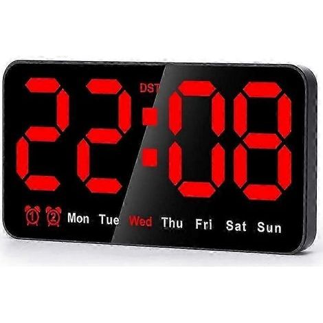 Horloge murale numérique, horloge numérique LED de 9 pouces avec grand affichage (affichage 12/24 heures, grands chiffres), petite horloge murale silencieuse (rouge) (1/5)