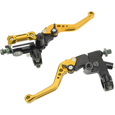 Levier de maître-cylindre de frein 7/8in pour moto, kit universel avec réservoir, protège-main carbone doré, paire. (1/5)