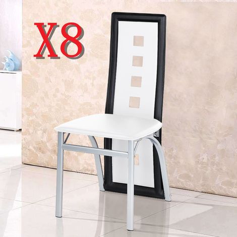 Haloyo® Set mit 8 Esszimmerstühlen, Küchenstuhl mit Sitz und Rückenlehne aus PU, Metallbeinen, Weiß und Schwarz (1/5)