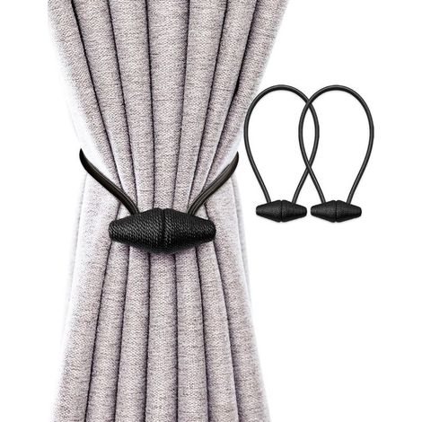 Magnetic Curtain Tiebacks with Upgraded Larger Magnet, 2-Pack 48cm Drapery Holdbacks for Indoor and Outdoor Curtains - Black (1/5)