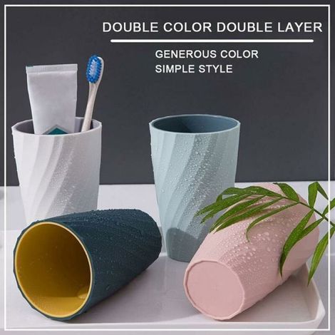 Gobelet de salle de bain incassable - - Lot de 2 pièces - Bleu clair et bleu foncé - 380 ml - Bleu clair et bleu foncé (1/4)