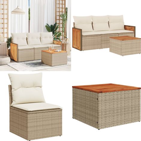 Salon de jardin avec coussins 4 pcs beige résine tressée - Ensemble Salon De Jardin - Meuble De Jardin - Mobilier Extérieur - Salon De Jardin Pliable - Chaise Longue - Home & Living (1/5)