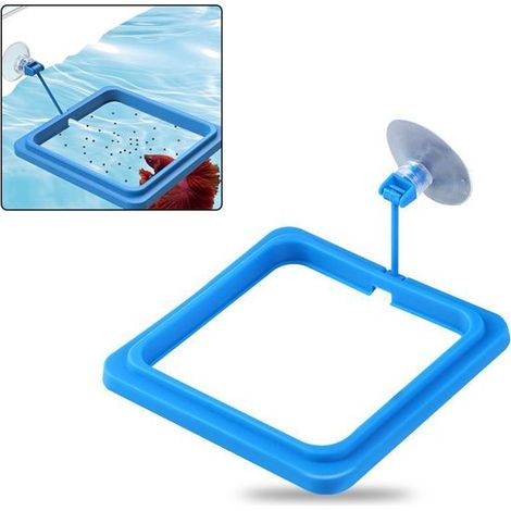 Alimentador flotante, Alimentador pequeño, Con ventosa, Fácil de instalar, Cuadrado, 10 x 10 cm, peces dorados, guppies y tortugas, Azul (1/5)