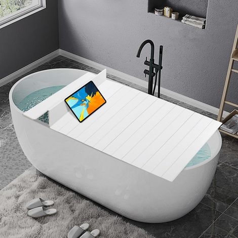 HAUTOUR Housse de baignoire pliable rectangulaire blanche en PVC et acier inoxydable, couvre-baignoire isolant anti-poussière résistant à 80℃, adapté aux baignoires rectangulaires et incurvées 170 x 7 (1/5)