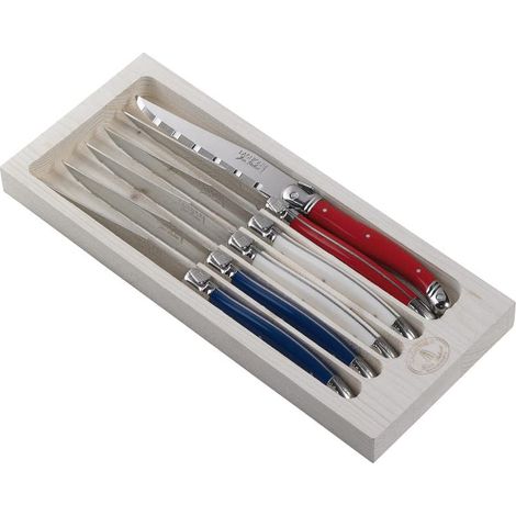 Laguiole Jean Dubost 97131, Set 6 coltelli da bistecca London Mix, colori assortiti
