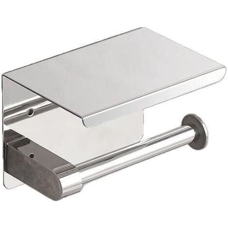 1Pc Silver Brushed Stainless Steel Wall Mounted Toilet Roll Paper Holder with Cell Phone Shelf for Bathroom (1/5)