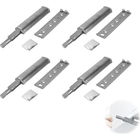 Push to Open Door Opener with Magnetic Latch, Adjustable Spring Closure for Doors, Furniture, Drawers and Cupboards without Handles (4 Pack) (1/5)