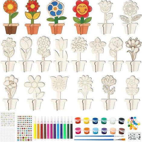 DIY 3D Holzblumen-Set – 128-teiliges Set mit Frühlingsblumen aus Holz und durchbrochenen floralen Holzverzierungen
