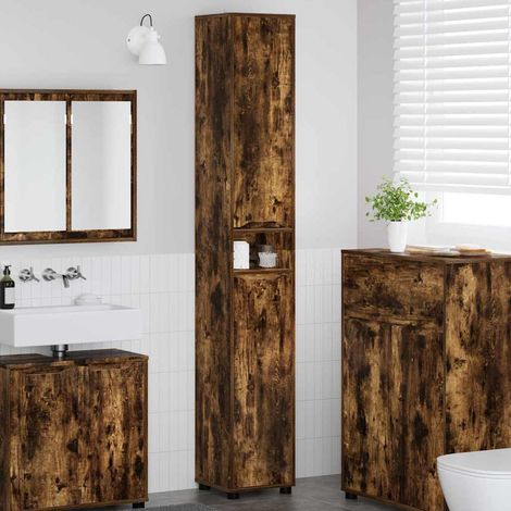 vidaXL Cabinet de salle de bain Chêne fumé 30,5 x 30 x 195 cm (1/5)
