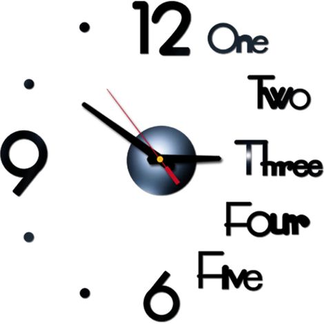 Reloj de pared acrílico para armar, sin marco, con espejo, 40 cm, silencioso, dorado/plateado/rojo/negro, 1 unidad incluida (1/5)