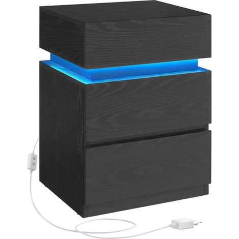 VASAGLE KAILYN Collezione - Comodino con Striscia Luminosa di Luci a LED Multicolore Variabile, 3 Cassetti, Tavolino in Stile Moderno, 35 x 40 x 55 cm, Nero Effetto Legno LET630T56 (1/5)