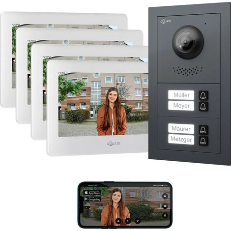 GOLIATH Basic 2-Draht BUS Türsprechanlage  FullHD  App  150°  4 Fam  Anthrazit/Weiß  Unterputz