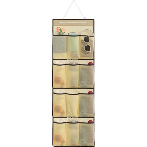 Sac de rangement suspendu pour porte,pour sous-vêtements et culottes, sac de rangement multifonctionnel,Beige [12 compartiments]