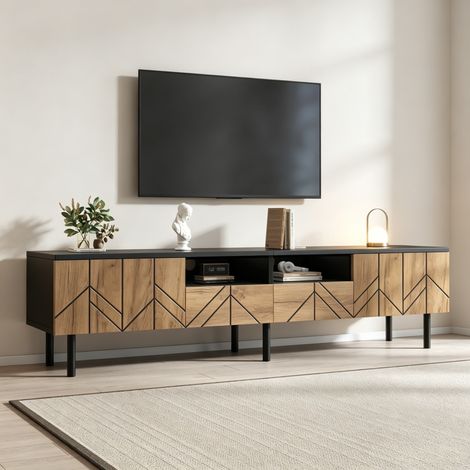 Mobile TV 180 x 40 x 45 cm, 2 cassetti, 2 ante, nero e legno DESVIAE (1/5)