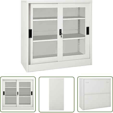The Living Store Armoire à portes coulissantes Gris clair 90x40x90 cm Acier - Armoire À Portes Coulissantes - Meuble De Rangement - Armoire De Bureau - Classeur - Armoire Métallique (1/5)