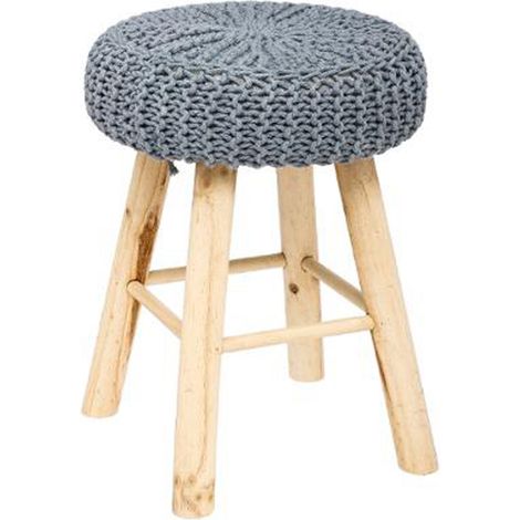 lot de 2 tabourets tricotés coloris Gris Foncé en Polyuréthane et Pin - Dim : L30 x l30 x H41 cm - PEGANE - (1/2)