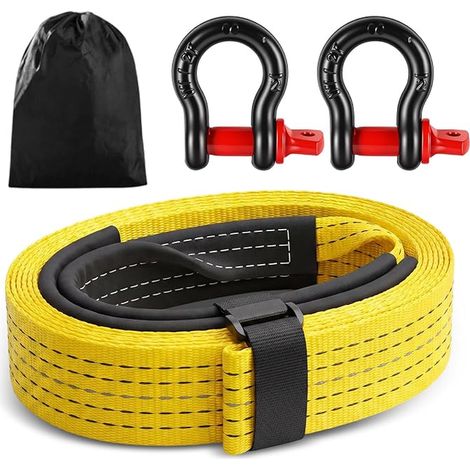 Car Tow Strap 5M Towing Rope with Hooks, Storage Bag for Auto, SUV, Off-Road Vehicle (1/5)