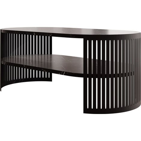 Mesa de centro Sordore 115, Negro + Mármol negro, 40x50x100cm, Diámetro: 0, Aglomerado laminado, Ovalada (1/3)
