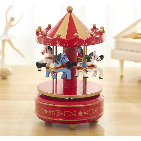Boîte à musique de carrousel vintage rose en bois, cheval de carrousel, cadeau de Noël et anniversaire, mécanisme à remontage, boîte à musique de carrousel Luxueuse (1/4)