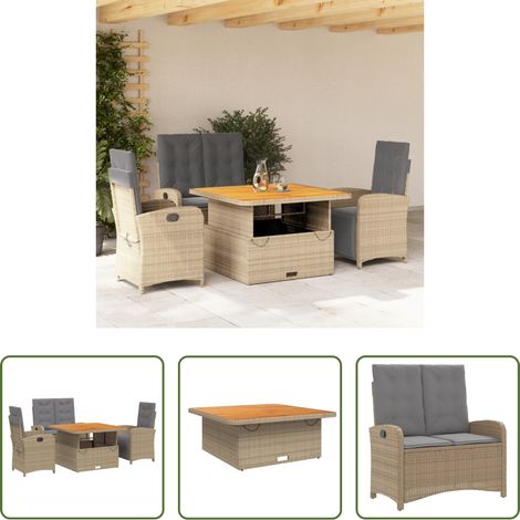 Gartenbank - 4-tlg. Garten-Essgruppe mit Kissen Beige Poly Rattan (1/5)