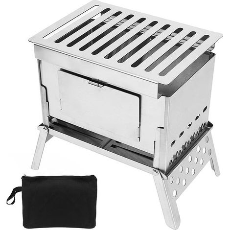 Estufa de leña plegable - Horno barbacoa portátil - Cocina al aire libre - Diseño de tarjeta desmontable - 22 x 16 x 5 cm - Plateada (1/5)