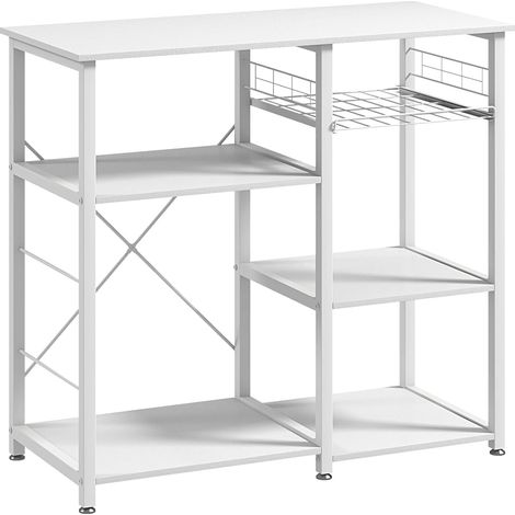 Soges – Étagère de cuisine en métal et bois – 5 tablettes ouvertes – Dimensions 90 x 40 x 83 cm – Crochets pour ustensiles – Design compact et élégant