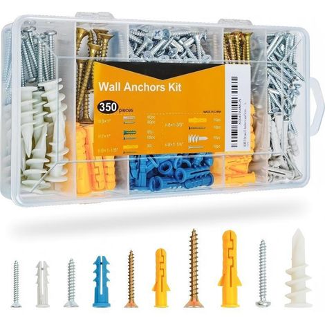Kit de pernos de anclaje para placas de yeso, apto para paredes de placas de yeso, hormigón y ladrillo, 350 mm cada uno, 5 tamaños. (1/5)