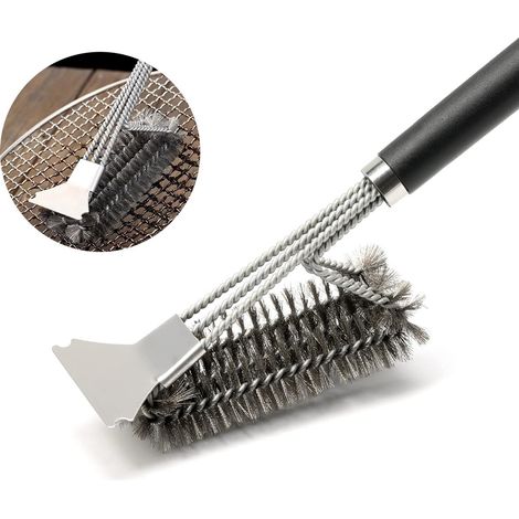 Filiyano-Brosse pour barbecue, fil d'acier inoxydable de 45 cm avec grattoir, pour barbecues à charbon et à gaz (1/5)