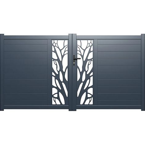 Cancello elettrico battente in kit L350 x H164 cm Alluminio semi traforato con motivi Antracite - LABRIT II