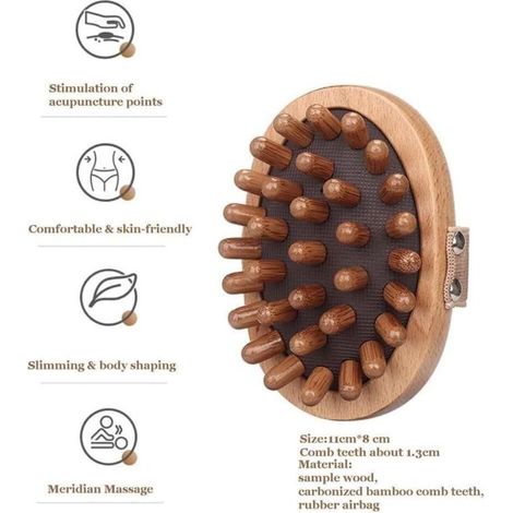 Meridian-Set mit 2 Anti-Cellulite-Druckbürsten, wohltuendes Luftkissen mit ätherischen Ölen in Holz, Meridian-Massagebürste, Massagegerät aus Naturholz (1/4)