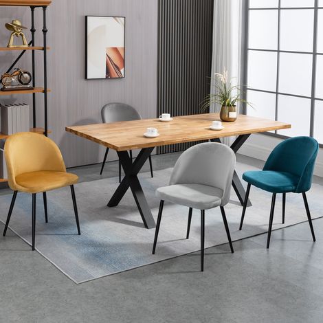 HOMCOM Lot de 4 chaises salle à manger chaise de cuisine scandinave chaise en velours rembourrée avec pieds effilés en métal. pour salon. salle à manger. multicolore
