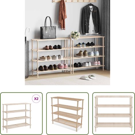 vidaXL Étagère bois - Range-chaussures à 4 étagères 2 pcs Bois de sapin solide (1/5)