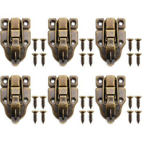 6er Set Truhenverschlüsse mit Vorhängeschlossloch, antike Messing-Optik