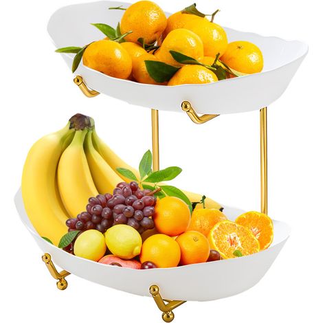 Corbeille fruits 2 niveaux acrylique avec support métal – Pour fruits, snacks, gâteaux (1/5)