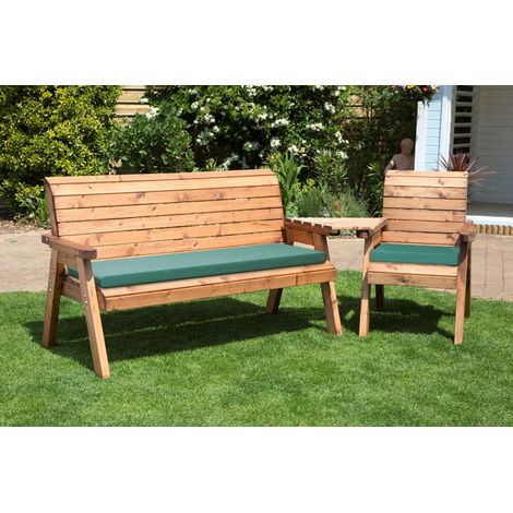 Four Seater Companion Set Angled with Cushions - W280 x D90 x H98 - Fully Assembled - Green
