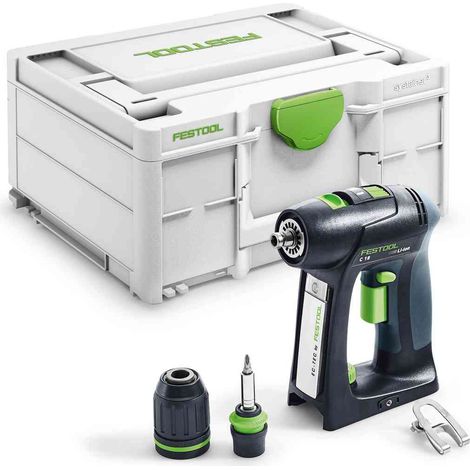 Festool – Perceuse-visseuse 18V C18 Basic – Moteur EC-TEC sans charbons – Couple 60Nm – Système de changement rapide Centrotec – Pour perçage et vissage précis