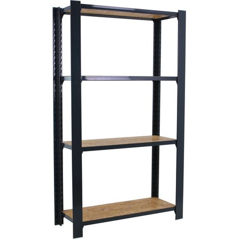 OFFICLICK Étagère 4 étagères en métal sans vis (150x80x30cm) ANTHRACITE ET OSB (1/5)