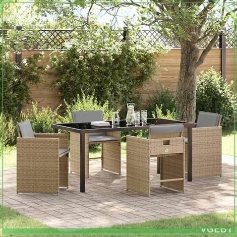 Ensemble de salle à manger pour jardin - FAFEICY - 3380711 - Beige - Polyrotin résistant - 4 places (table 160x80 cm) (1/5)