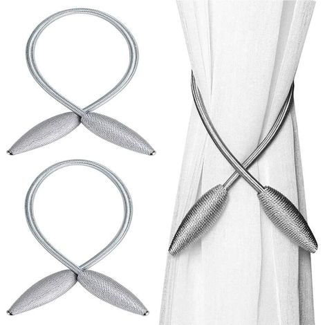 2 Pièces Embrasses à Rideaux Clip, Embrasse Rideau, Alliage Polyester Embrasses de Rideau, pour la Décoration Fenêtre Cuisine Chambre à Coucher du Ssalon de Bureau à Domicile (Gris (1/5)