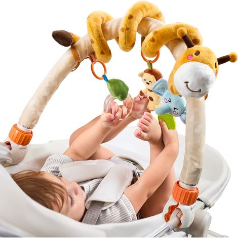 2 in 1 Spirale D activité Bébé avec Arche Eveil Jouet Poussette pour Bebe 0 3 6 9 Mois Suspendu Jeux Eveil avec Hochet Et Anneaux De (1/4)