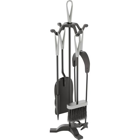 Buxton 5 Piece Companion Set Fireplace Accessories Shovel, Poker, Brush & Tongs, Black-&-Nickel (1/5)
