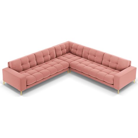 Canapé d'angle symétrique 6 places en velours rose (1/5)
