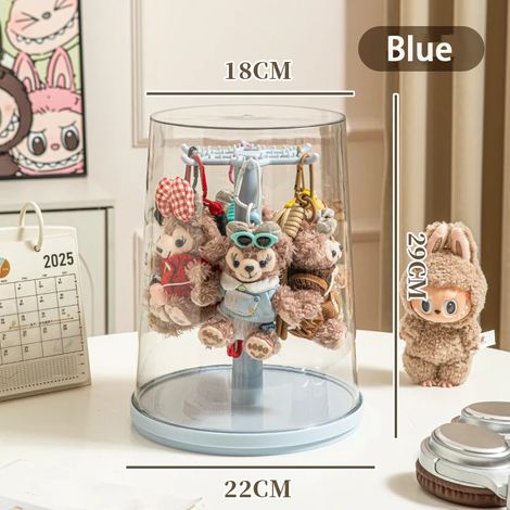 (Bleu) Vitrine rotative transparente, meuble de rangement avec crochets (1/5)